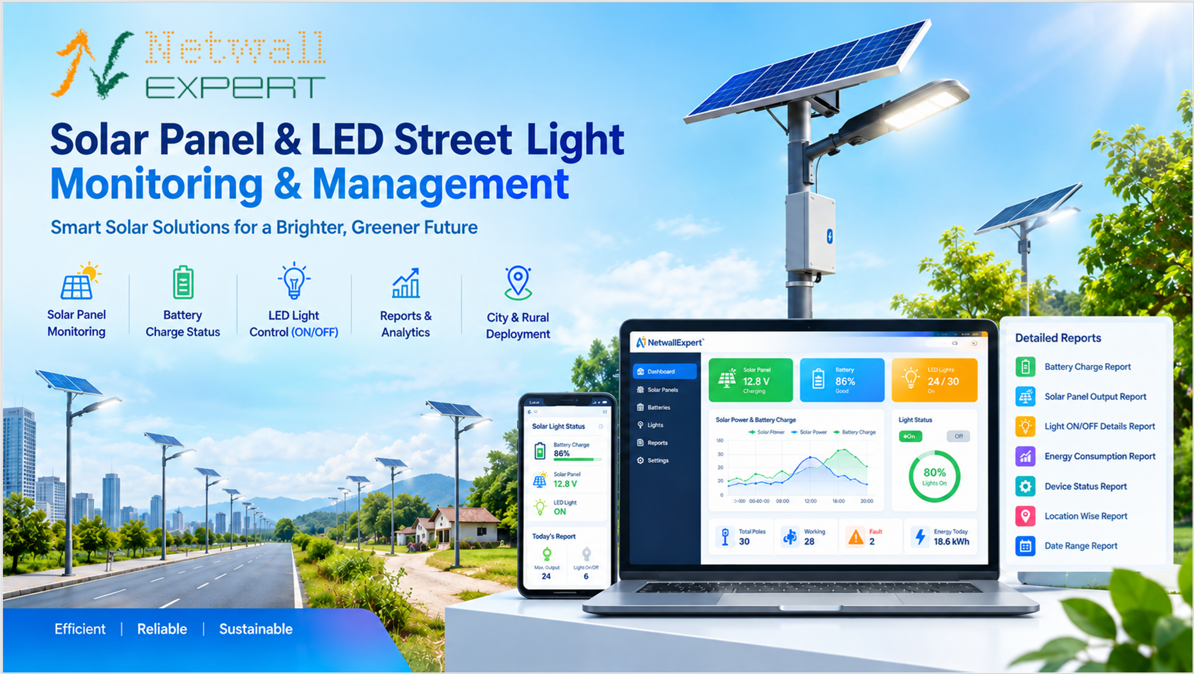 Netwall Expert Intelligent Solar Street Light and Municipal Smart LED Remote Power Telemetry System